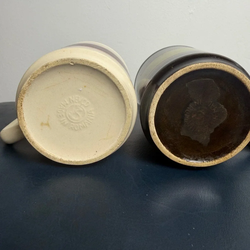 Mid century striped retro coffee mugs set of 2 Made in Romania